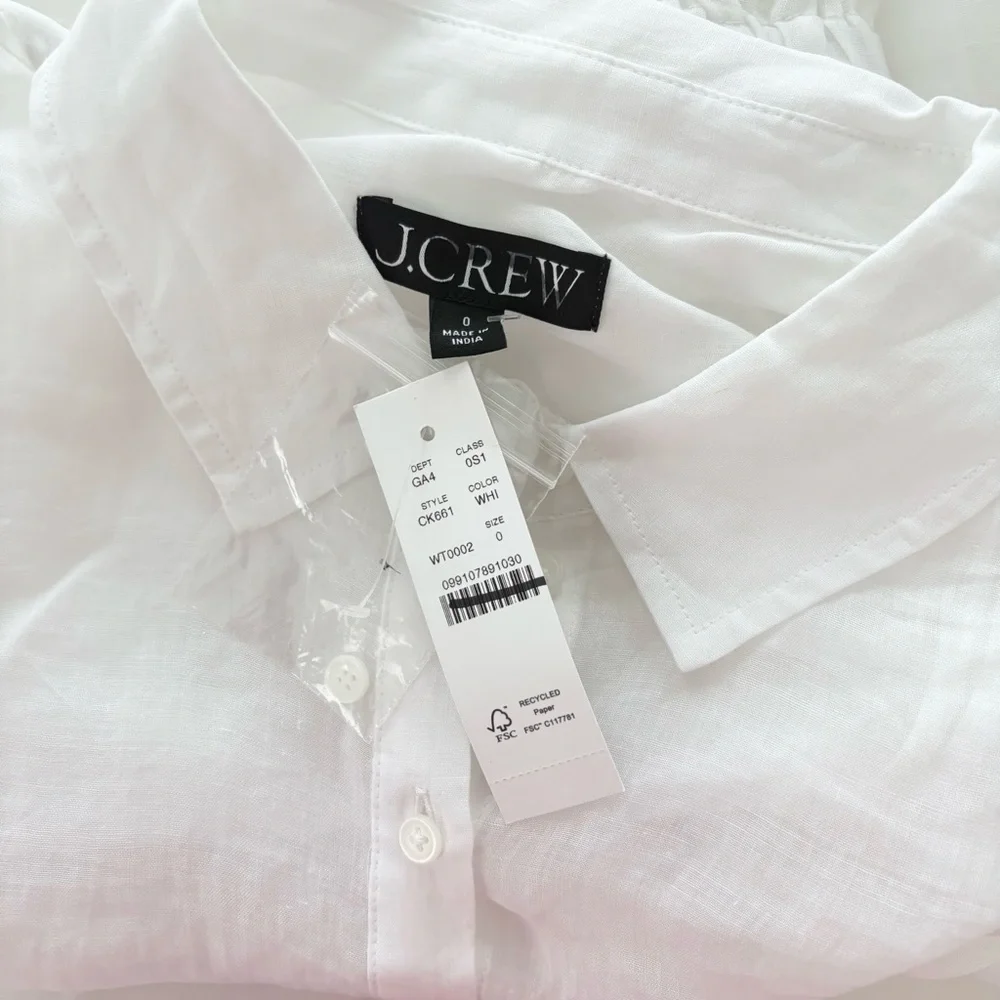 NWT J. Crew Cerise Shirt-dress Ramie Midi Short Sleeve White
